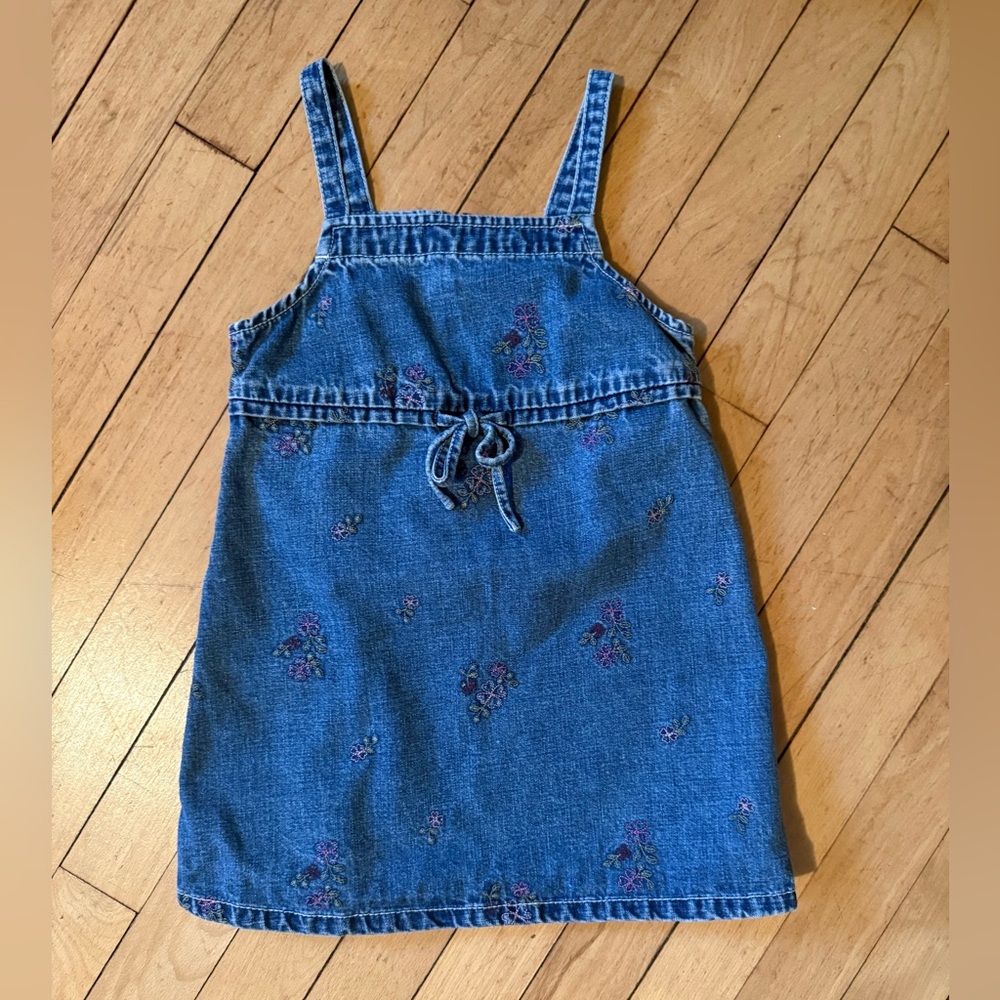 Denim Dress with Floral Embroidery
